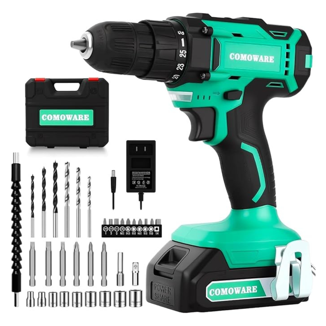 20V Cordless Power Drill Set With 34 Bits, Battery & Charger