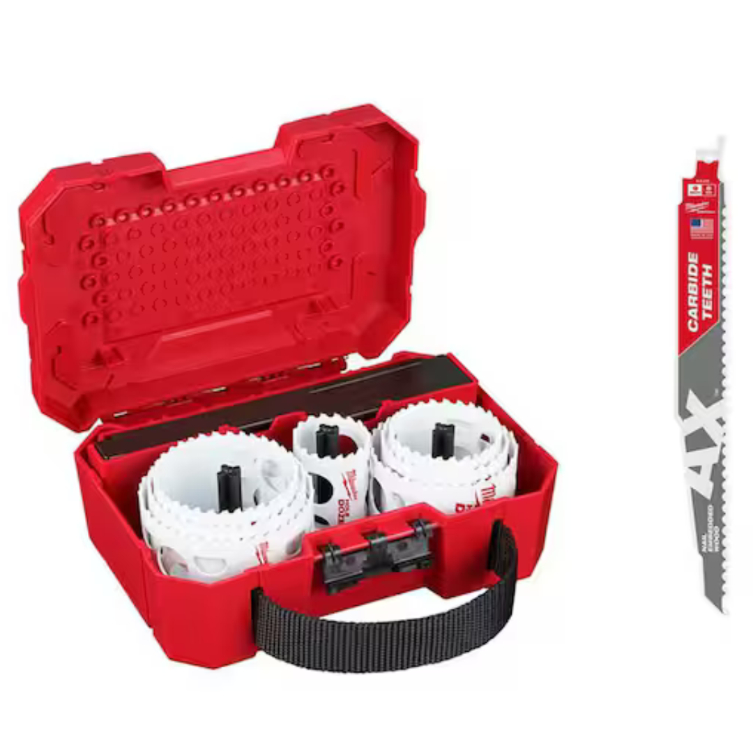 11-Piece Milwaukee Hole Dozer General Purpose Bi-Metal Hole Saw Set + Wood Cutting SAWZALL Blade