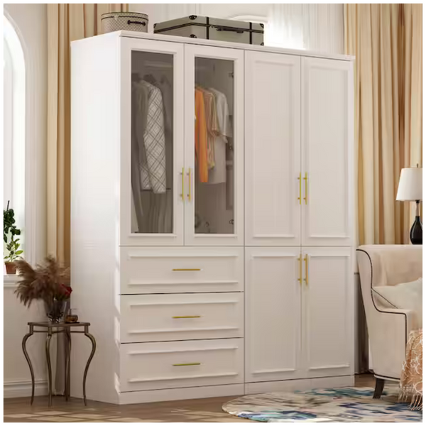 2-Combination White Wood 63.3" W 6-Door Big Armoires