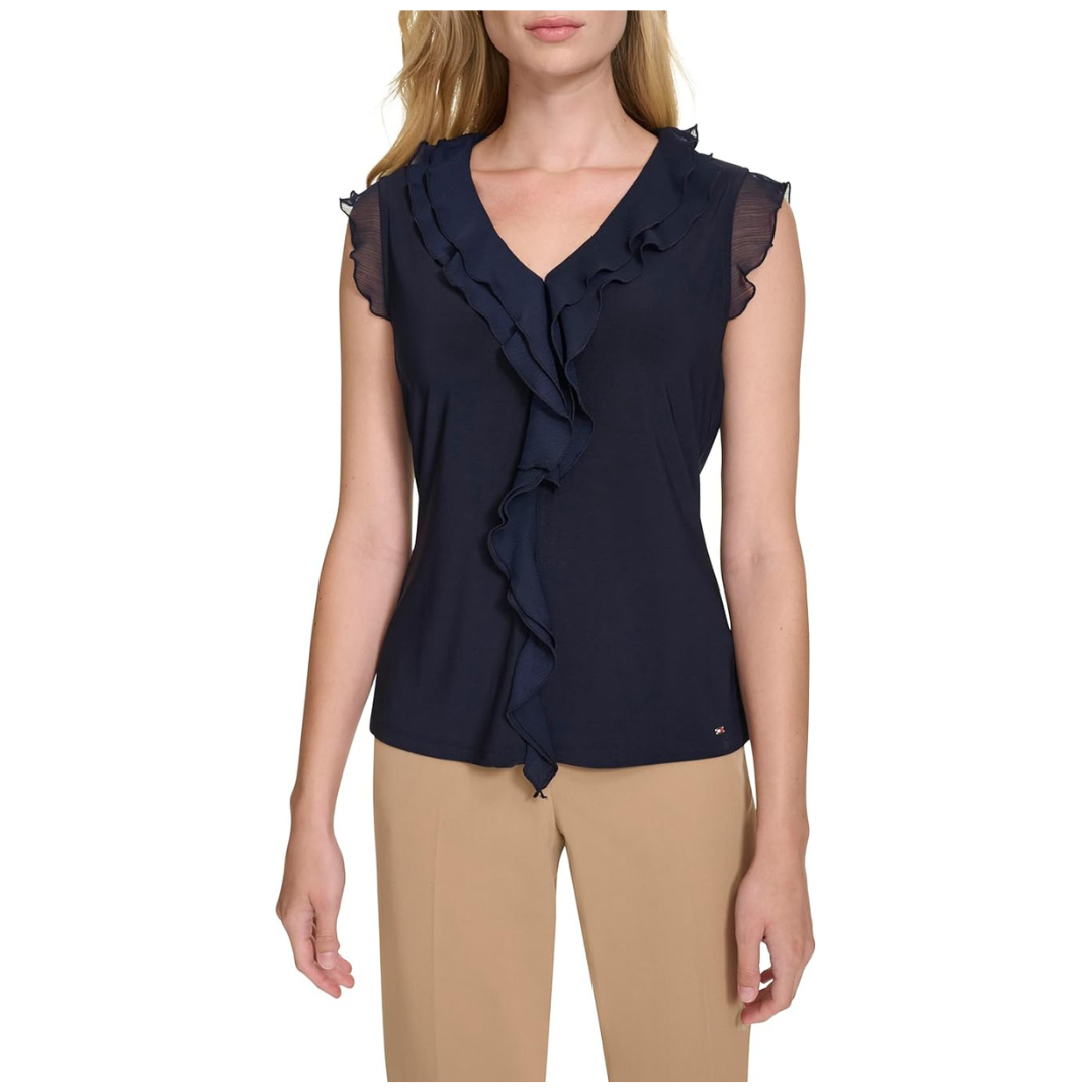 Tommy Hilfiger Women's Ruffled Mixed-Media Top