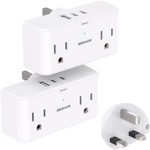 2-Pack Type G UK Ireland Travel Adapter w/ 4-Outlets & 3-USB Port