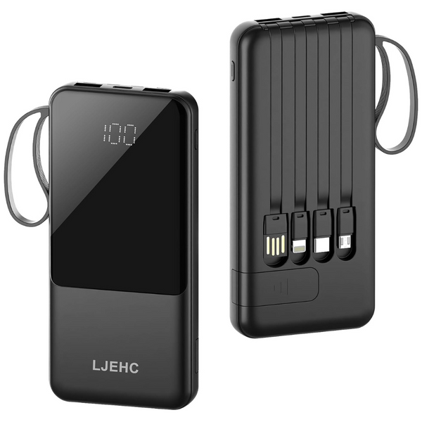 LJEHC 10000mAh USB-C Portable Power Bank with Built in Cables