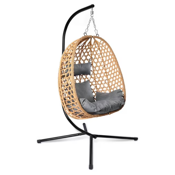 Patio Wicker Cushioned Swing Egg Chair With Stand