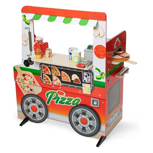 Melissa & Doug Wooden Pizza Food Truck Activity Center With Play Food