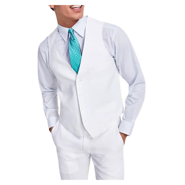 Bar III Men's Slim-Fit White Linen Suit Vest