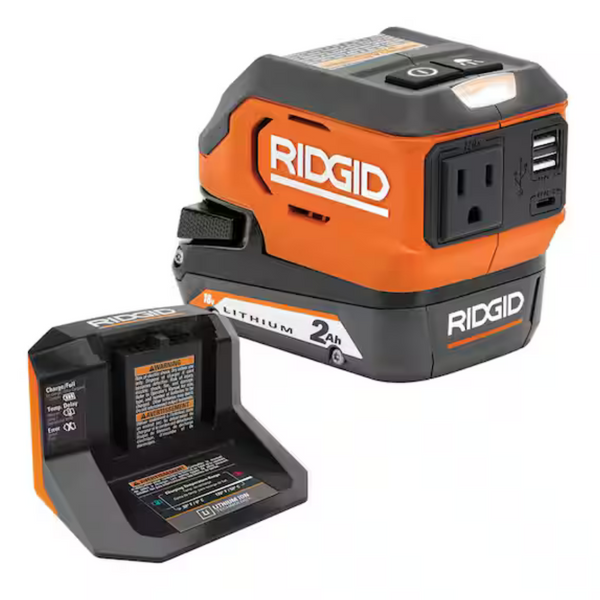 RIDGID 18V Cordless AC Inverter Kit With 2.0 Ah Lithium-Ion Battery And Charger