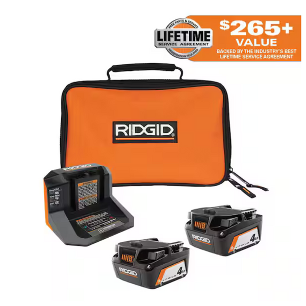 18V Lithium-ion (2) 4.0 Ah Battery Starter Kit W/ Charger & Bag