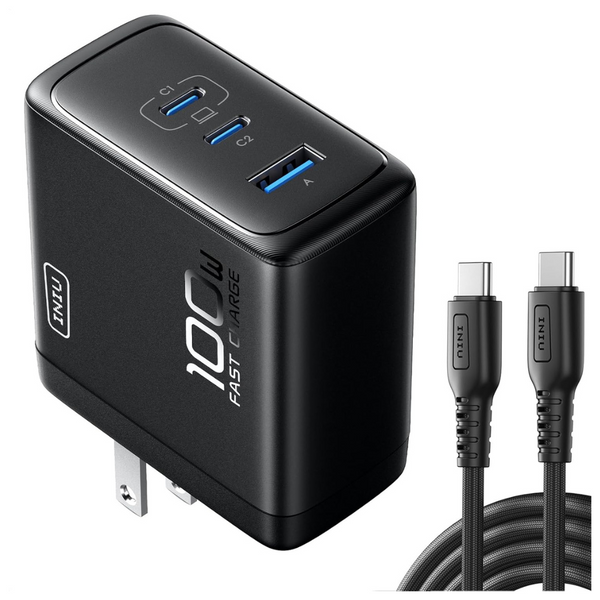 Iniu 3-Port 100W Compact Foldable GaN USB C Wall Charger