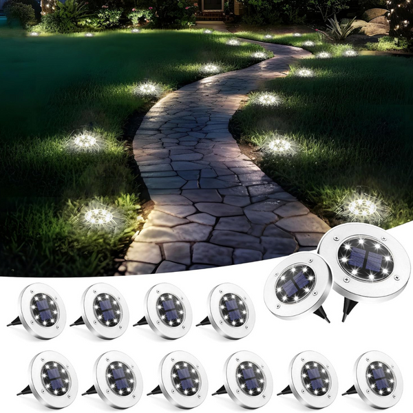 12-Pack SOLPEX Outdoor Waterproof 8 LED Solar Ground Lights (Cool White)