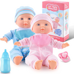 12" Soft Body Twin Baby Dolls Playset with Rompers