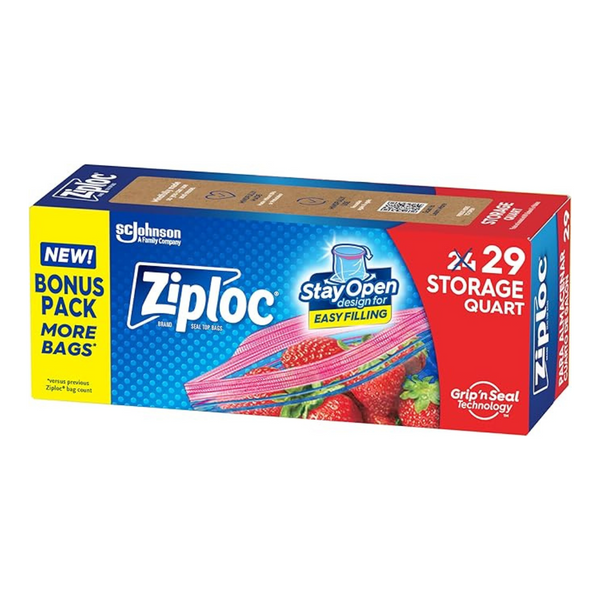 Ziploc Quart Food Storage Bags W/ Stand-Up Bottom