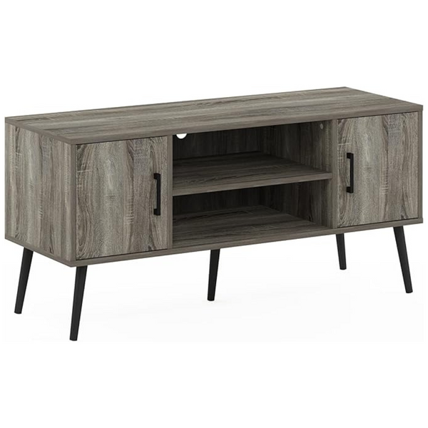 Furinno Claude Mid Century Style Wood Legs TV Stand For TV Size Up To 50 Inch With Two Cabinets, French Oak
