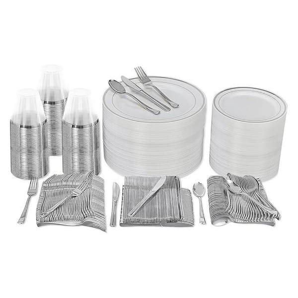 Prestee 600 Pcs Elegant Plastic Disposable Dinnerware Set For 100 Guests