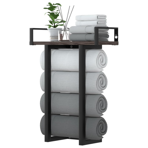 Wall Mount Metal & Wood Towel Rack