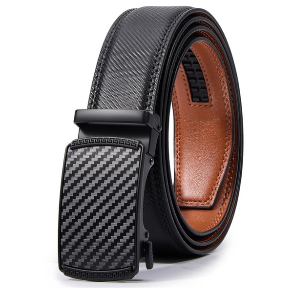 Men's Leather Ratchet Belt With Adjustable Buckle (32" To 38")