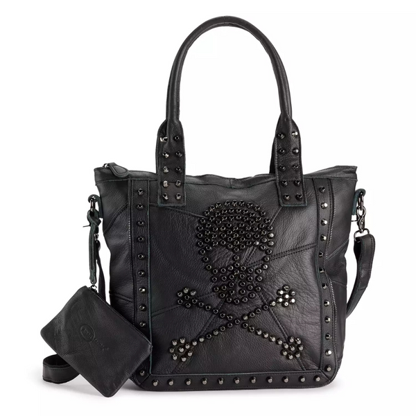 AmeriLeather QMetal Crossbones Leather Tote Bag (2-colors) + $10 Kohls Cash