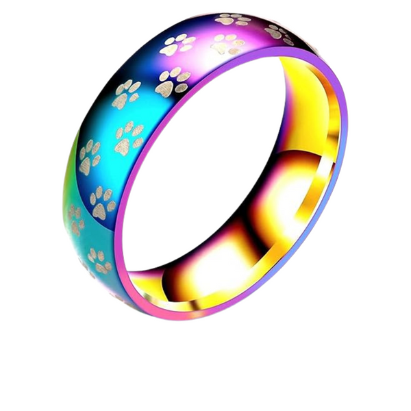 Cute Pet Footprint With Dog And Cat Paw Prints Rainbow Ring