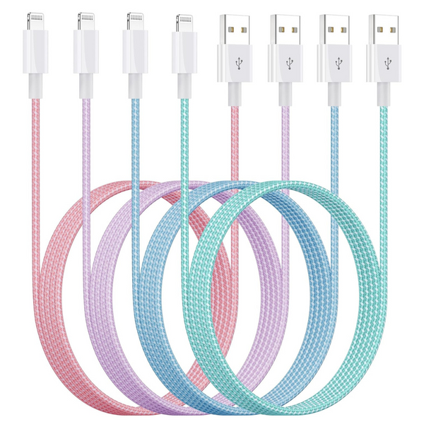 4-Pack Apple MFi Certified Nylon Braided USB Fast Charging 6ft Lightning Cable