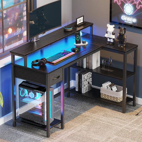 17 Stories Coolbrook L-Shaped Gaming Desk with LED Lights
