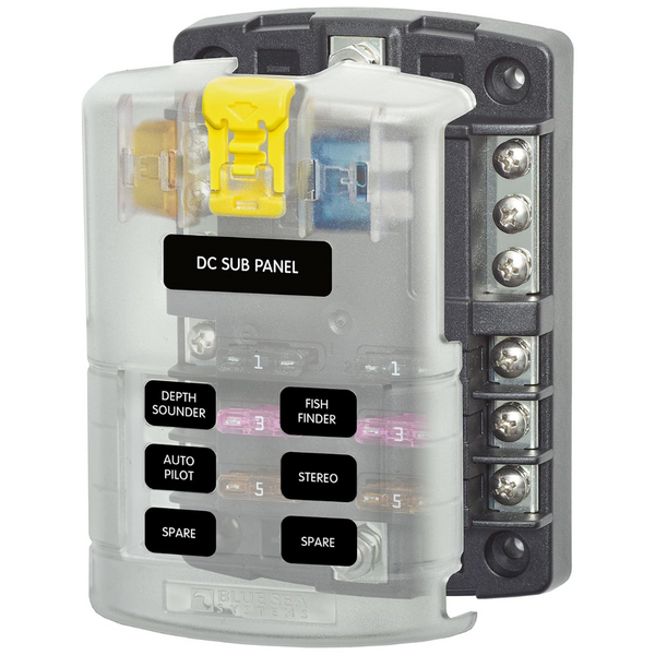Blue Sea Systems ST Blade Fuse Block 6 Circuit W/ Ground & Cover