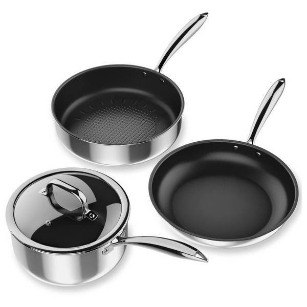 4-Piece Stainless Steel Pots And Pans Set With Lid