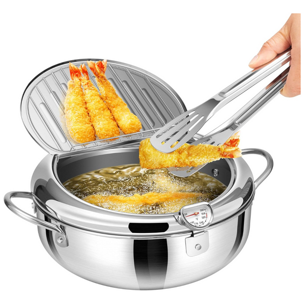 Durable 2.2 L 304 Stainless Steel Nonstick Deep Fryer Pot W/ Tong