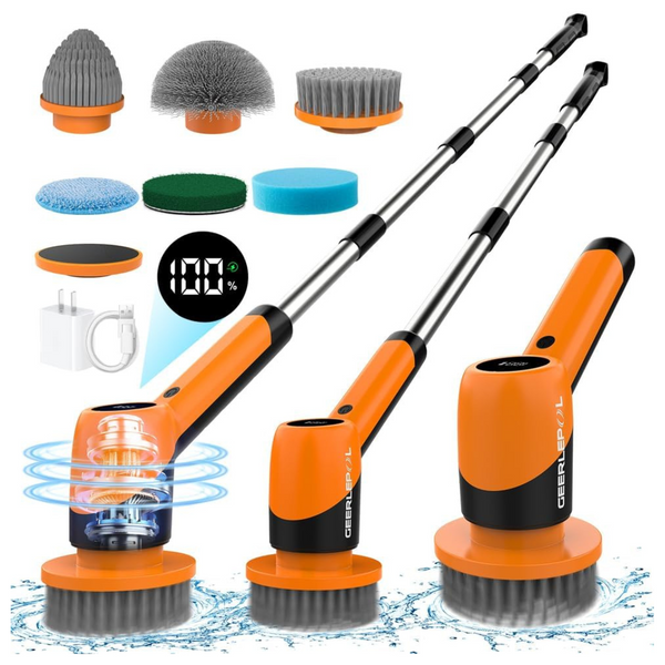 Cordless Electric Spin Scrubber W/6 Replaceable Brush Heads