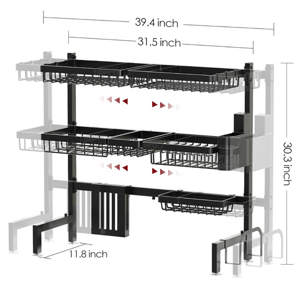 Large Over The Sink Dish Drainer Drying Rack (31.5" to 39.5" W)