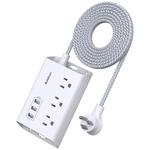 Flat Plug Extension Cord Power Strip with 5ft Braided Cord