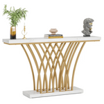 Schubert Gold Console Table with Faux Marble Top (White)