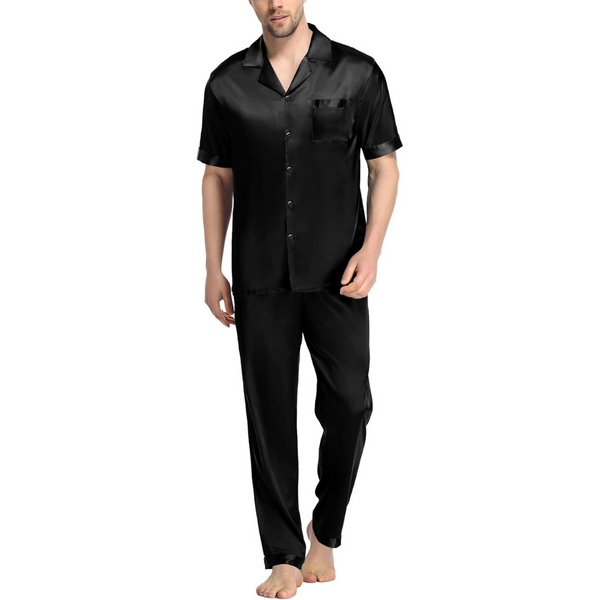 Men's Short Sleeve Classic Satin Silky Loungewear Pajama Set