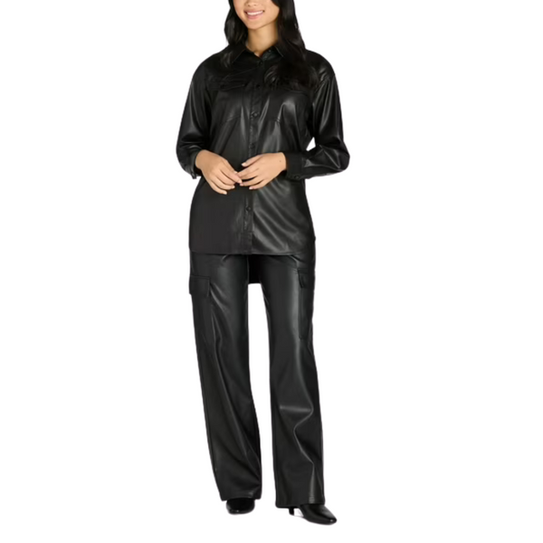 Sofia Jeans Women's Sofia Oversized Faux Leather Boyfriend Shirt