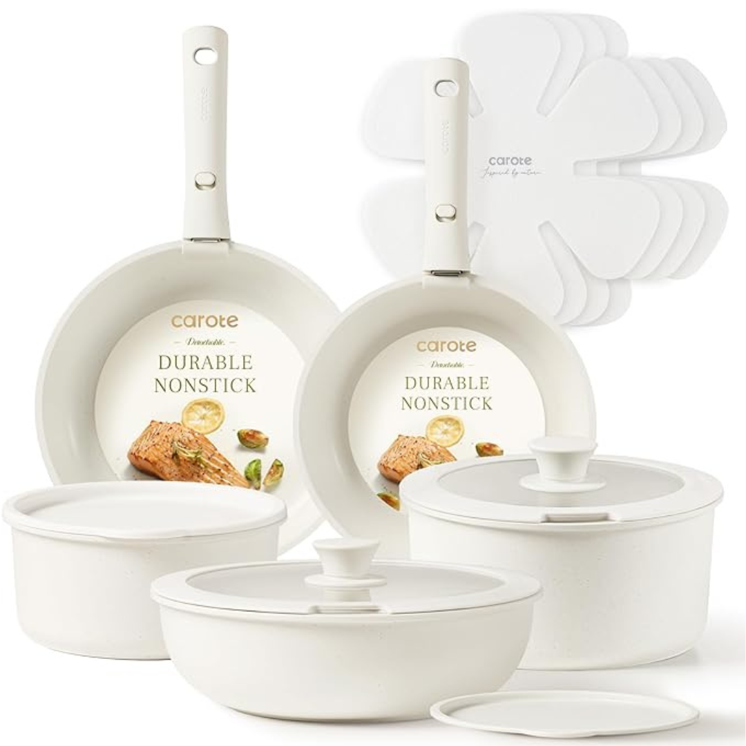 15-Piece Carote Non Stick Pots and Pans Set w/Detachable Handle
