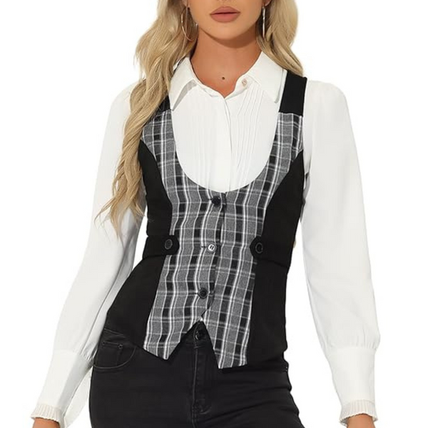Women's Sleeveless Faux Suede Panel Vintage Waistcoat Vest (various)