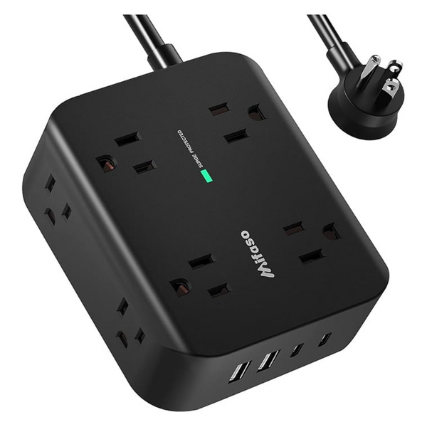 8-Outlet Flat Plug Power Strip Surge Protector With 5 Ft. Extension Cord