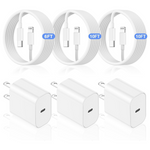3-Pack 20W USB C Charger Block W/USB C To Lightning Cable (6/10/10ft)