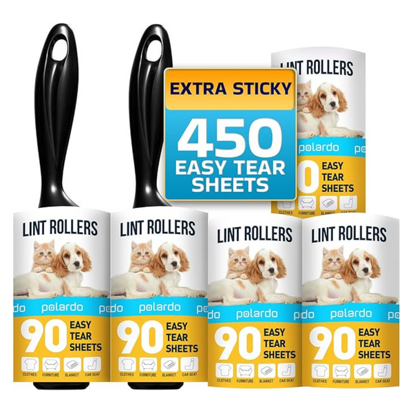 5-Pack Polardo Large Lint Rollers for Pet Hair (300 Sticky Sheets)