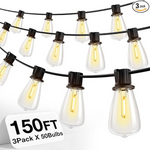 3-Pack Waterproof Patio String Outdoor Lights (3x50FT)