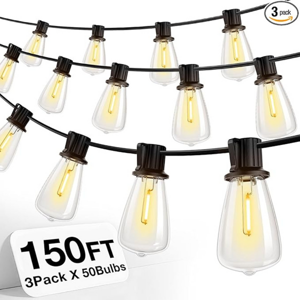 3-Pack Waterproof Patio String Outdoor Lights (3x50FT)