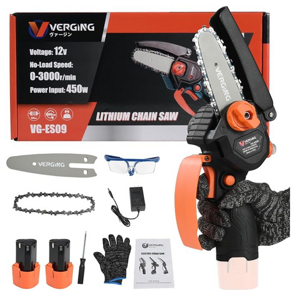 Verging Handheld Cordless Mini Chainsaw With 2-Pack Batteries
