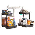 2-Pack 2 Tier L-Shape Pull Out Under Sink Organizer With Sliding Drawer