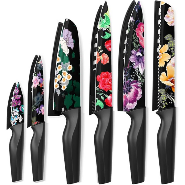 12-Piece Astercook Flower Kitchen Knives Set With Blade Guards