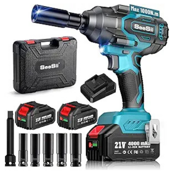 1000Nm (738ft-lbs) Electric Cordless Impact Wrench 1/2 Brushless Gun