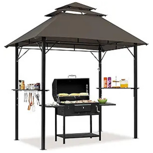 8'x5' Outdoor BBQ Gazebo With Height-Adjustable Shelves