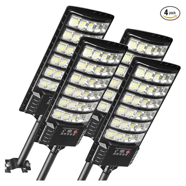 4-Pack 25000lm 6500k Dimmable Waterproof Solar Street Lights