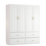 White Wood 63" W 4-Door Big Wardrobe Armoires