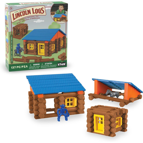 LINCOLN LOGS – Oak Creek Lodge – 137 Pieces – Real Wood Logs