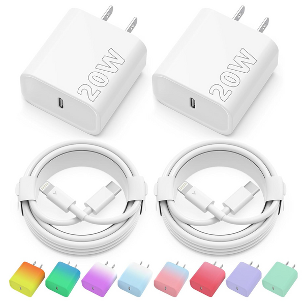 2-Pack 20W PD USB-C Wall Charger Adapter With 6" Lightning Cable