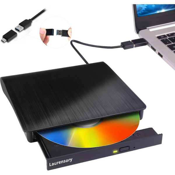 Laurensory External DVD Drive USB 3.0 Type-C USB Portable Player