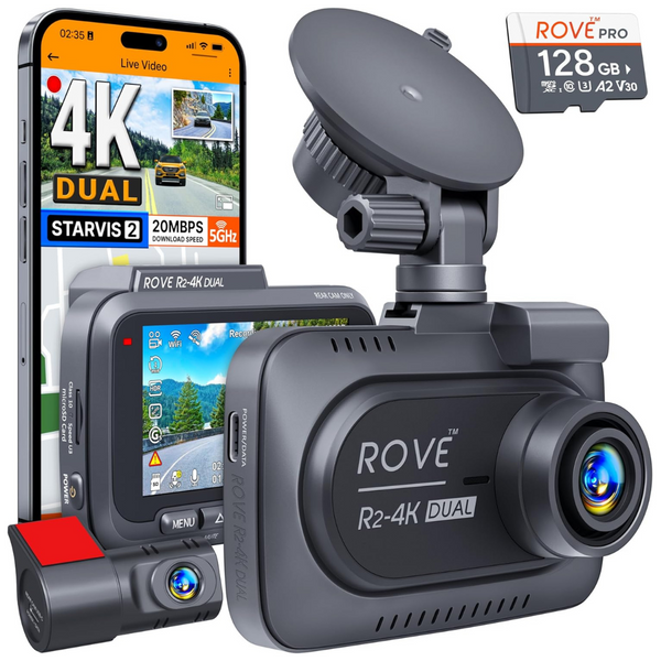 ROVE R2-4K DUAL Front & Rear Dash Cam w/ STARVIS 2 Sensor